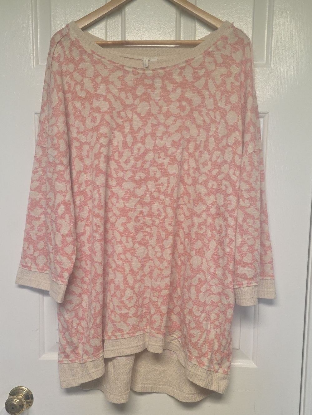Cato Pink and Cream Scoop Neck Lightweight Patterned Sweater